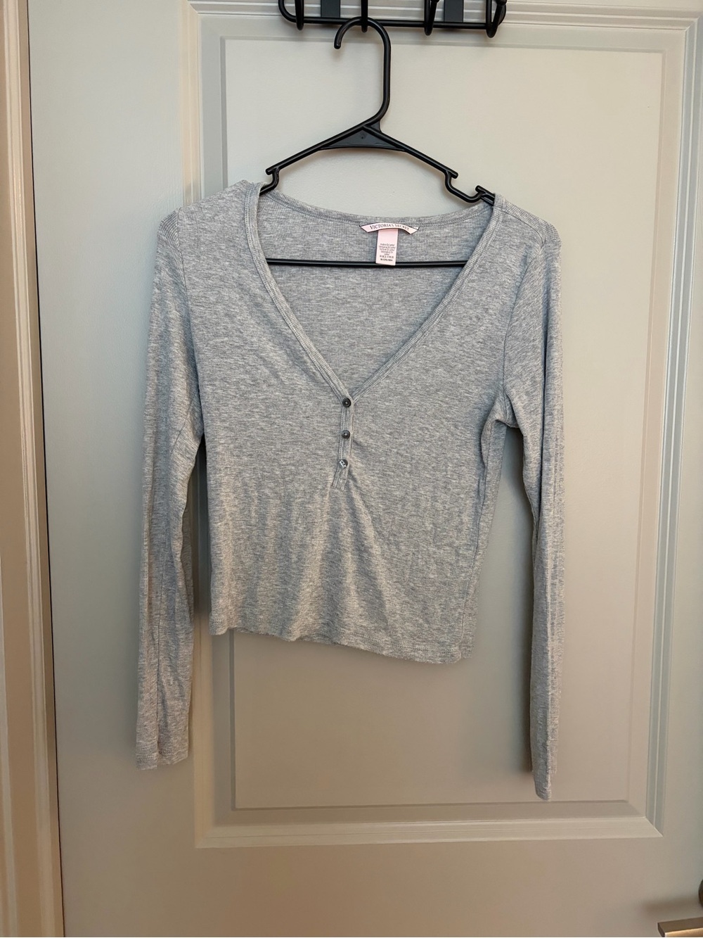 Victoria's Secret Light Gray Long-Sleeve V-Neck Henley Top